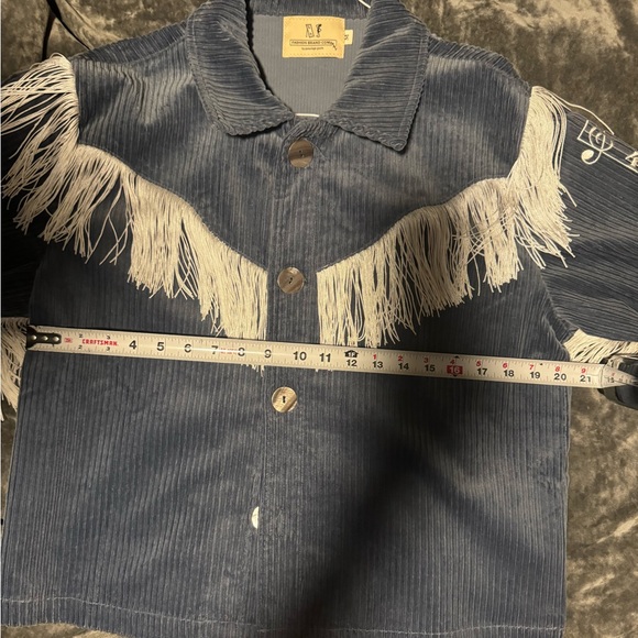 Fashion Brand Company Blue Corduroy Jacket with White Fringe - Picture 7 of 8